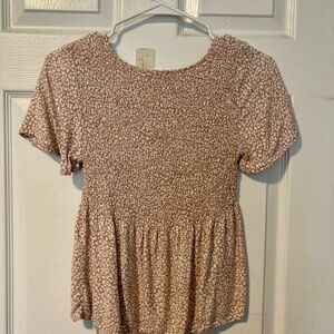 Urban Outfitters Tan Peplum Short Sleeve Blouse